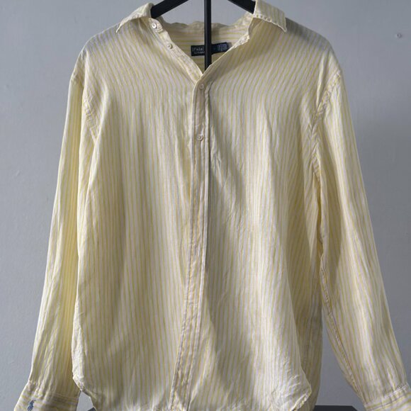 Polo Ralph Lauren Yellow & White Striped Linen Button-Up Shirt – Size M - Picture 2 of 7